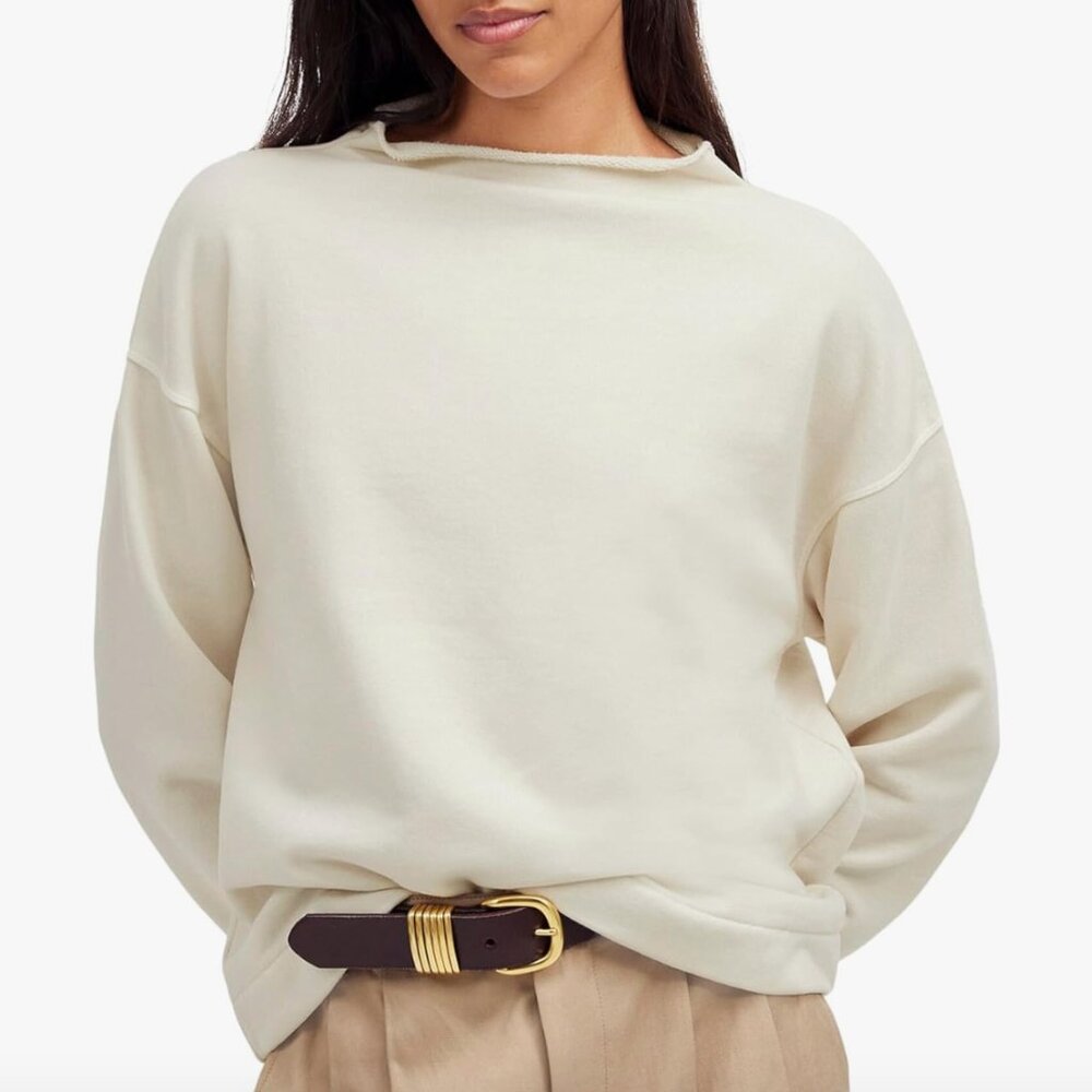 Madewell Sweatshirt‎ Long-Sleeve Funnel-Neck Parchment Relaxed Size XS